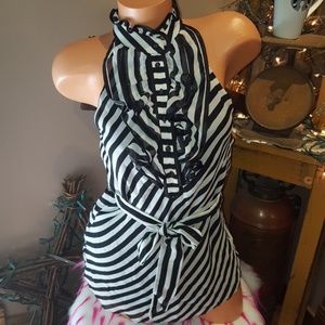 Bebe Silk ruffle halter top with sash S